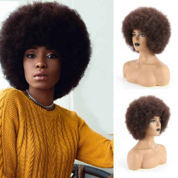 Accessories - Puffy Afro Wig for Black Women, Light Brown Afro Wigs 70s Large Bouncy and Soft